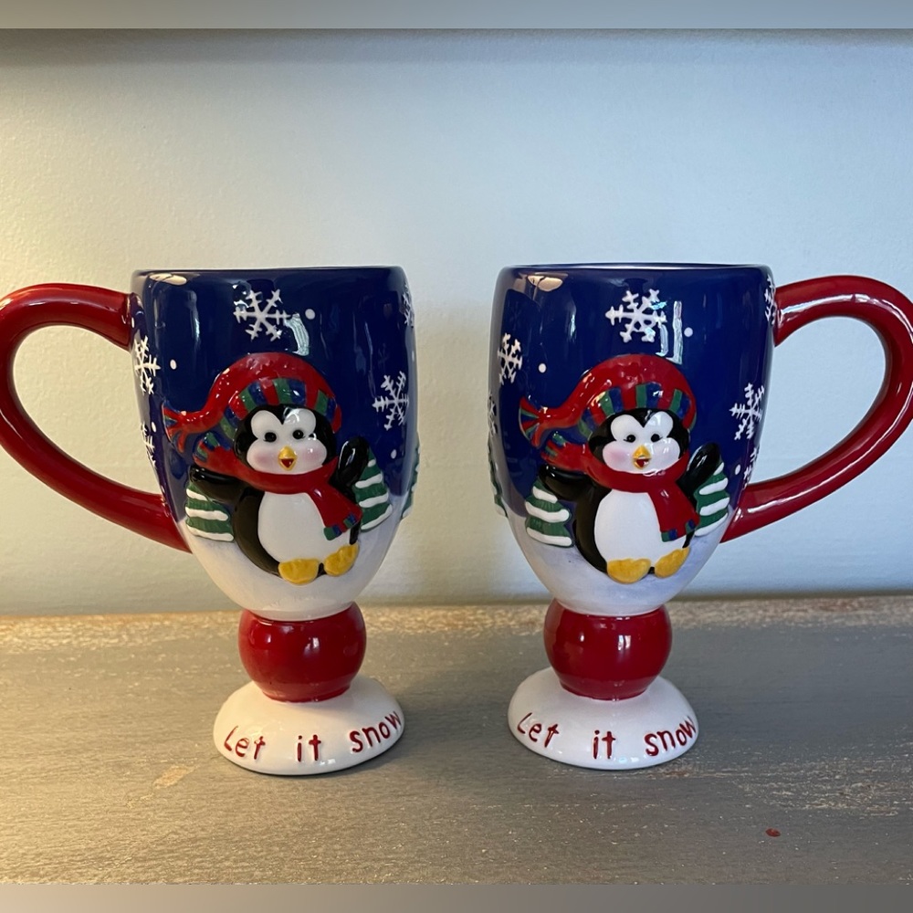 Two Vintage Stemmed Handpainted Christmas Cups